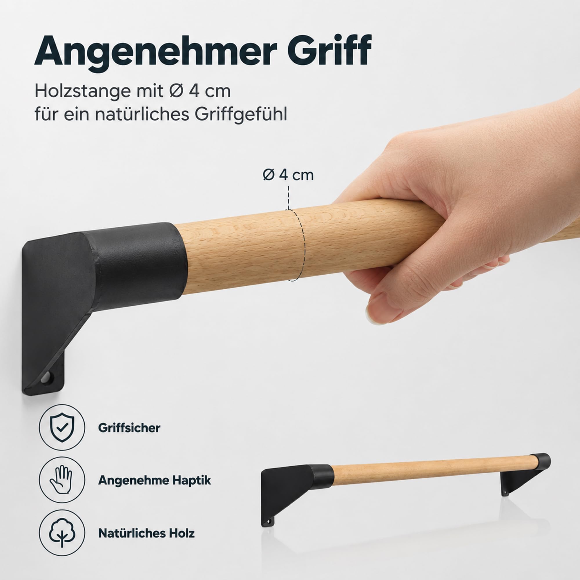 Klimmzugstange Wand Holz, bis 130kg, extra breite Pull Up Bar