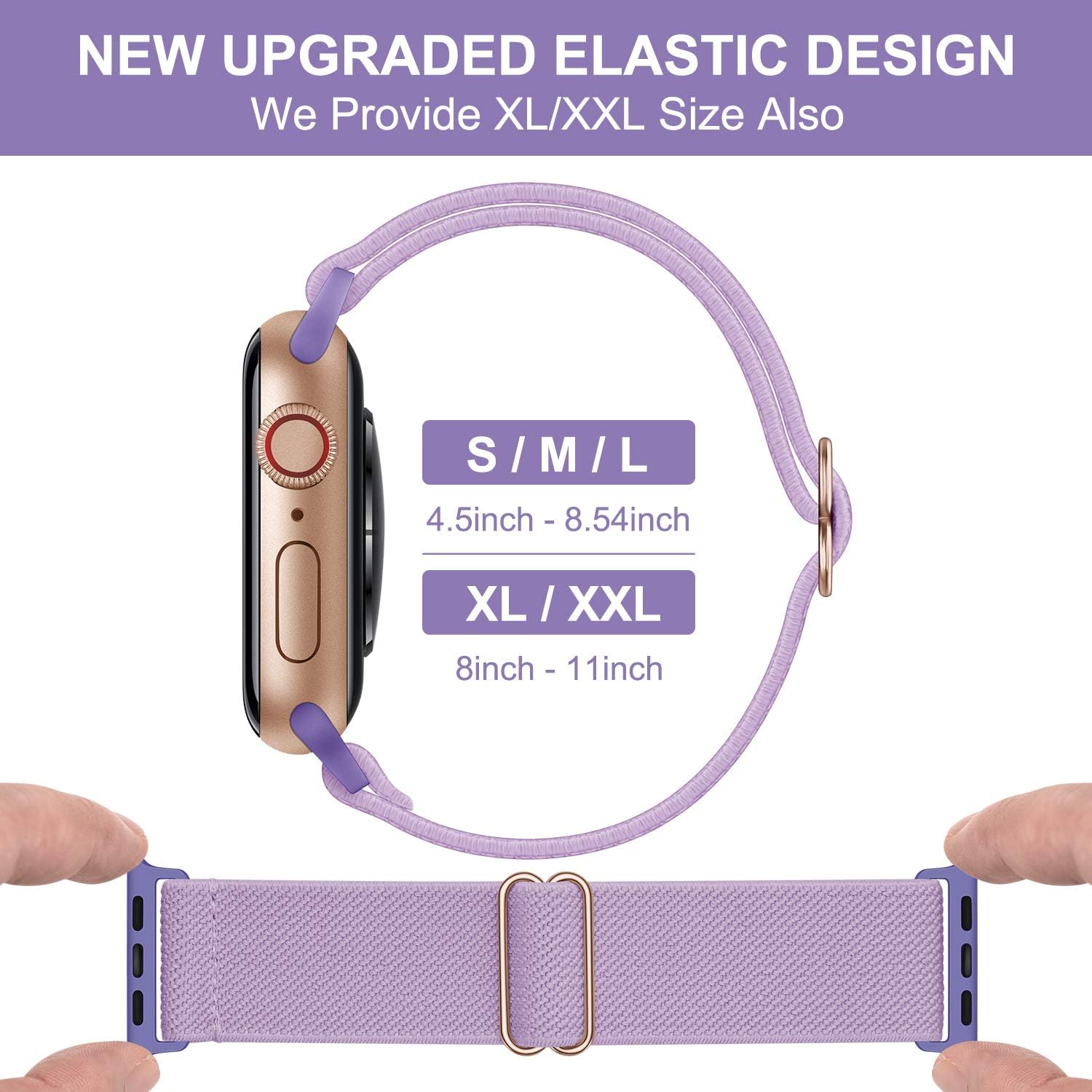 OXWALLEN Stretch Solo Loop Band Compatible with Apple Watch Series 11/10/9/8/7/6/5/4 SE 3/2/1 42mm 41mm 40mm 38mm, Adjustable Elastic Nylon Braided Sport Strap for iWatch Women Men, Light Purple image 4