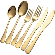 GPY 24-Piece Gold Silverware Set with Steak Knives, Flatware Set for 4 | 18/0 Stainless Steel Forks Spoons and Knives Flatware Set with Mirror Polish, Dishwasher Safe for Home Kitchen & Restaurant