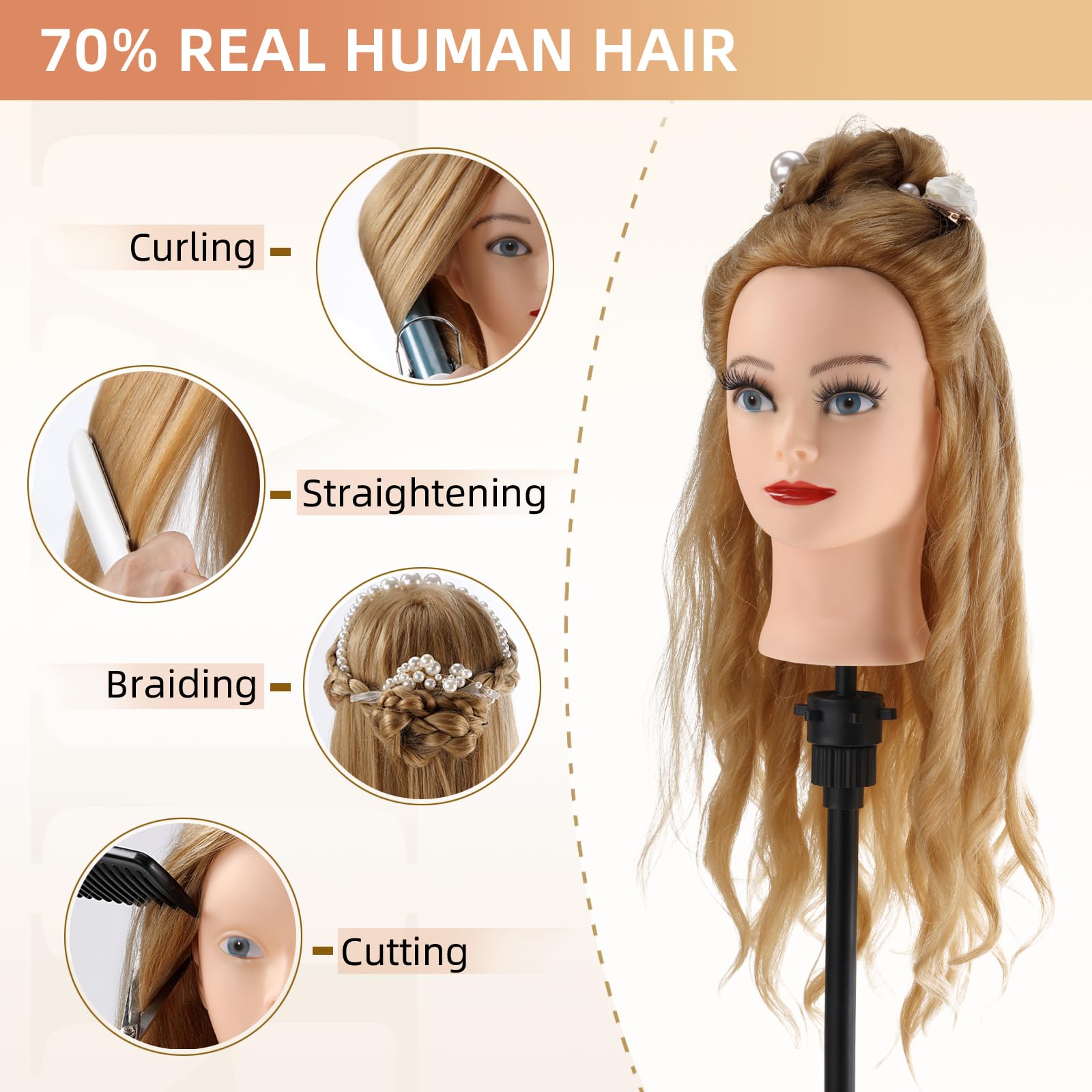 Hairdressing head 70% Real hair - Image 4