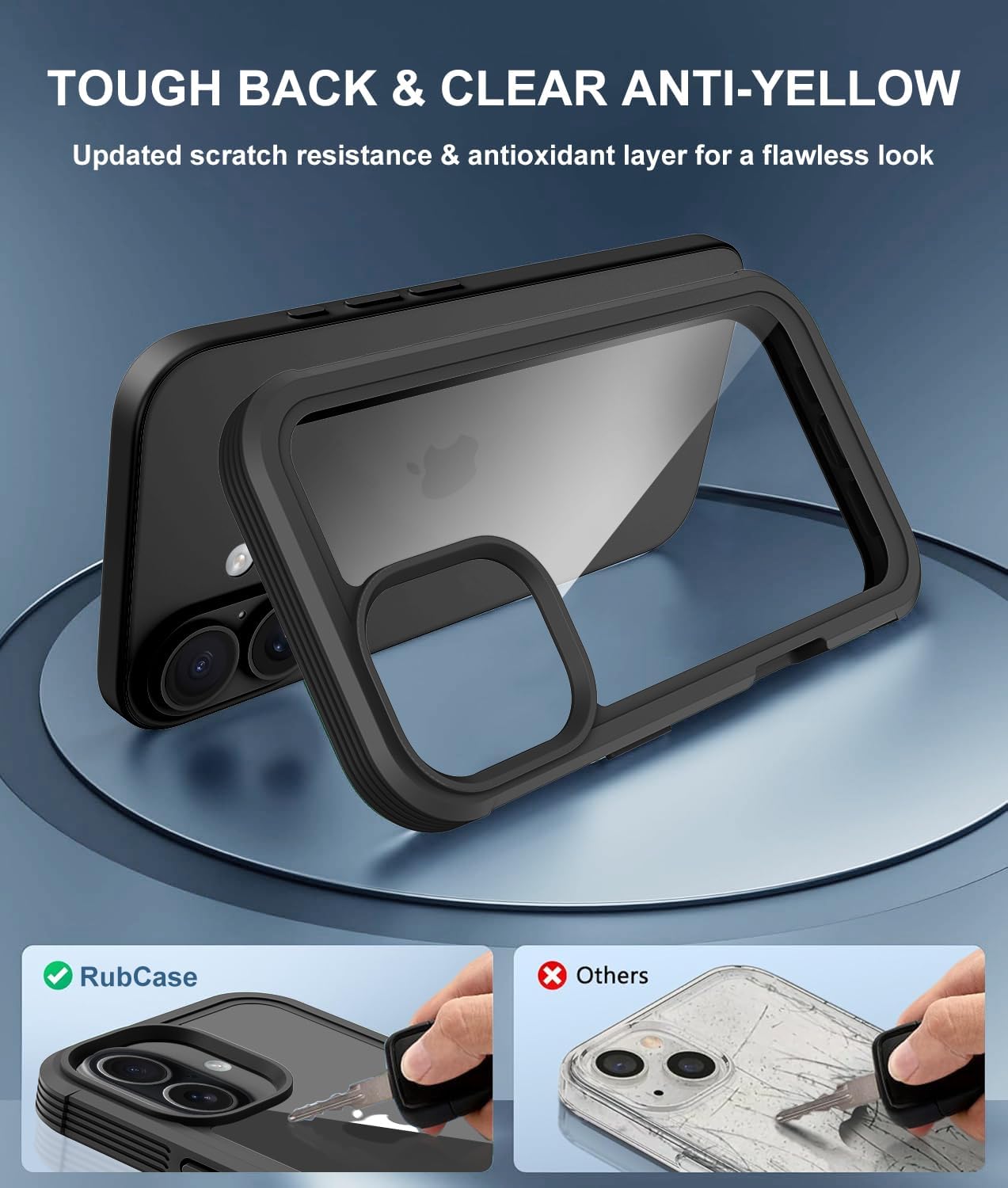 RubCase for iPhone 17 Case, Full Body Phone Case with Built-in Screen Protector & Belt Clip Holster, Military Grade Drop Protection Rugged Cell Phone Cover for iPhone 17 6.3 inch (Clear Black) - Image 8