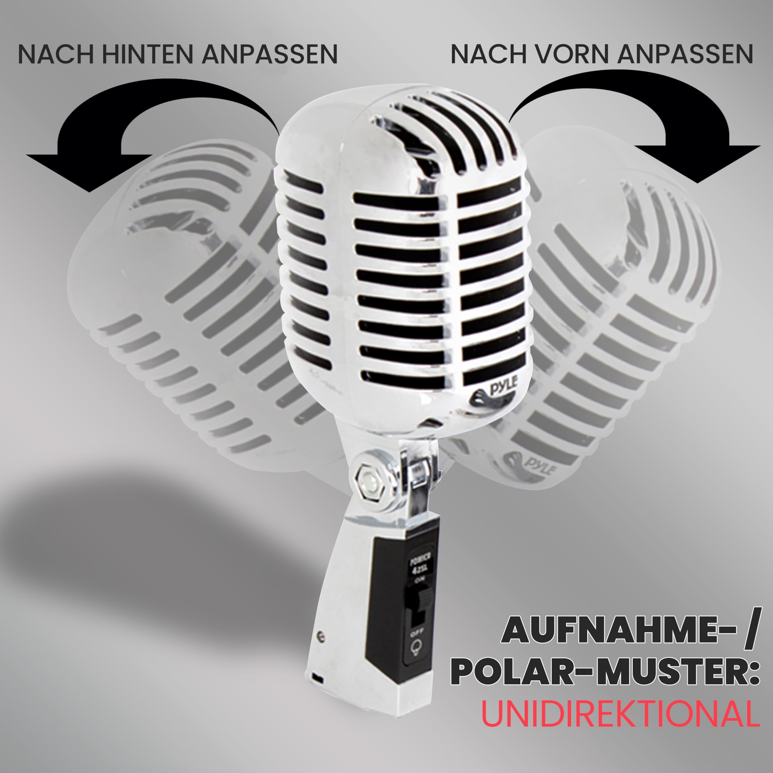 Pyle Mikrofon, Dynamisches Mikrofon, Klassisches Retro Vintage Style- Mic, Gesangmikrofon- mit 4,88 m XLR-Kabel- Kompatibel mit universellem Ständer, Für Live-Auftritte & Studioaufnahmen, Silber