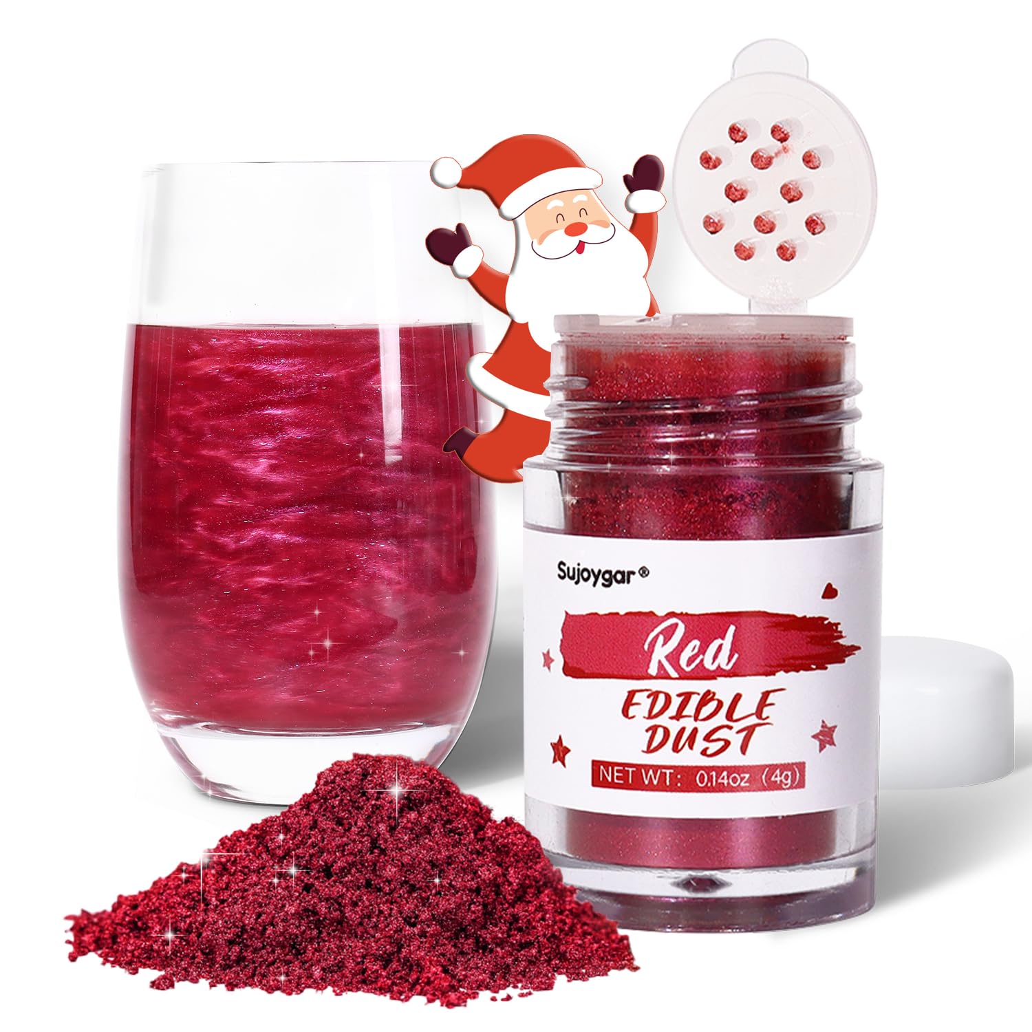Ruby Red Edible Glitter for Drinks, 4g Food Grade Sujoygar, Shimmer Luster Dust for Cake Decorating, Baking, Strawberries, Cocktail, Chocolates, Cupcakes