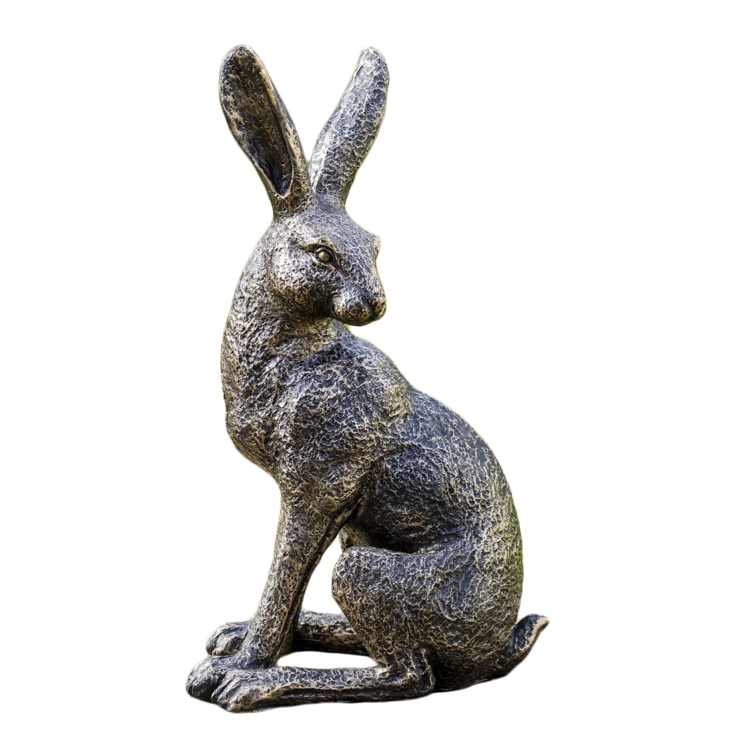 Darthome Gold Aged March Hare Garden Ornament, Left Pose, Resin Outdoor Animal Statue, 43Cm Height, Weather Resistant