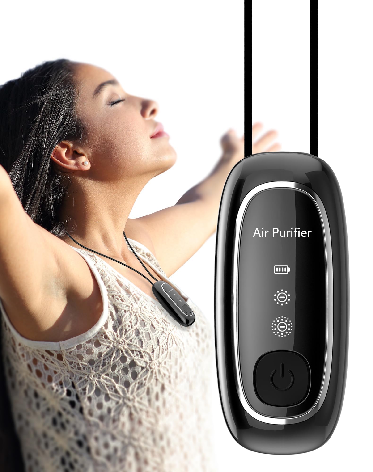 Personal Air Purifier, A10 Portable Necklace Ionizer with Two Gears of Negative Ions Generator, Wearable Air Purifier for Travel, Airplane, Office, Home, Compact and Lightweight (Black)