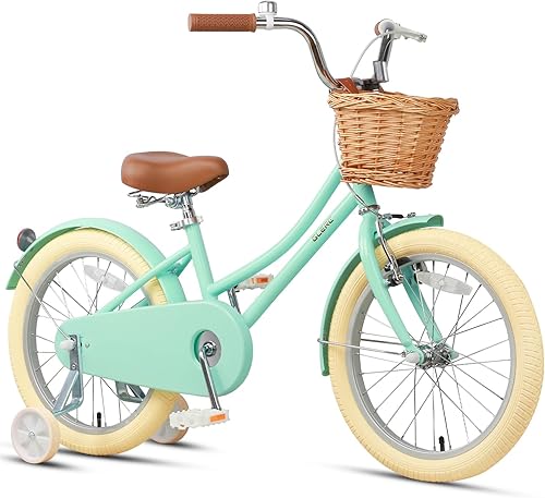 Miniatura 38 de Glerc Little Molly - Bicicleta de crucero retro para niños de 2 a 13 años de edad con cesta de mimbre y ruedas de entrenamiento/soporte, varios