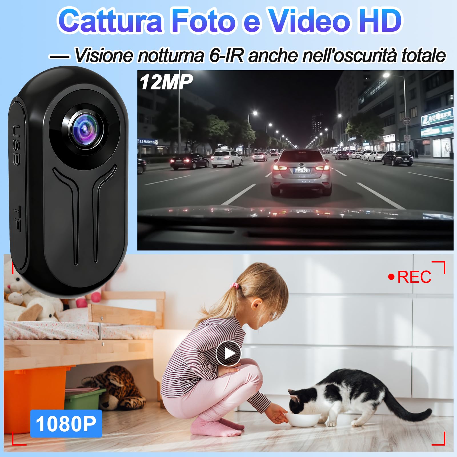 Mini Action Cam Moto, 1080P HD Bodycam con 120° Grandangolo & Visione Notturna Automatica, 2,5 Ore Registrazione, Telecamera Moto per Sport e Outdoor