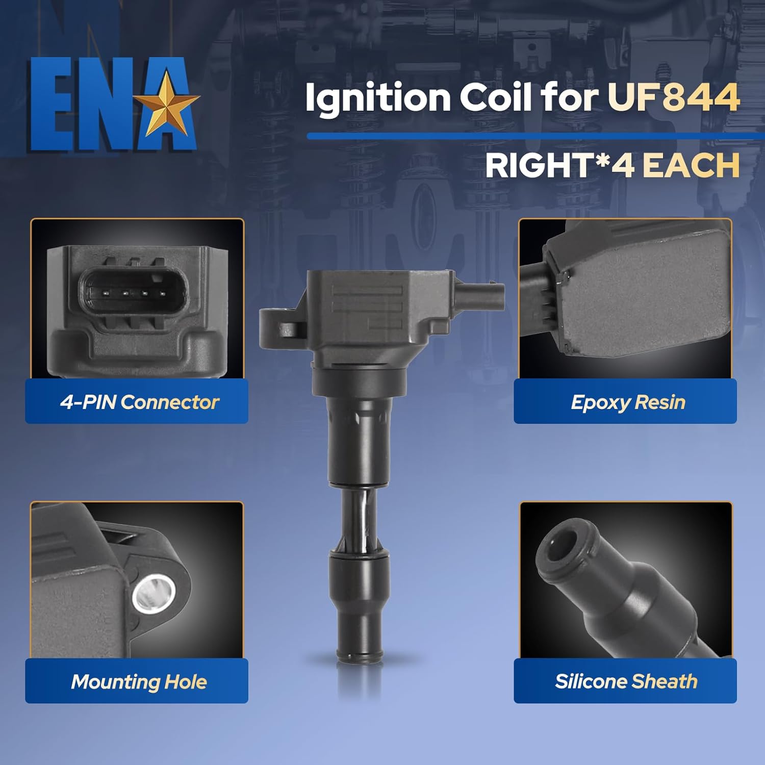 ENA Set of 6 Front Rear Ignition Coil 3.3L 3.8L Compatible with Genesis G70 G80 G90, Hyundai Palisade 2016-2020, Kia Cadenza 2018-2021 Sedona Sorento Stinger Telluride Coils for UF844 UF863