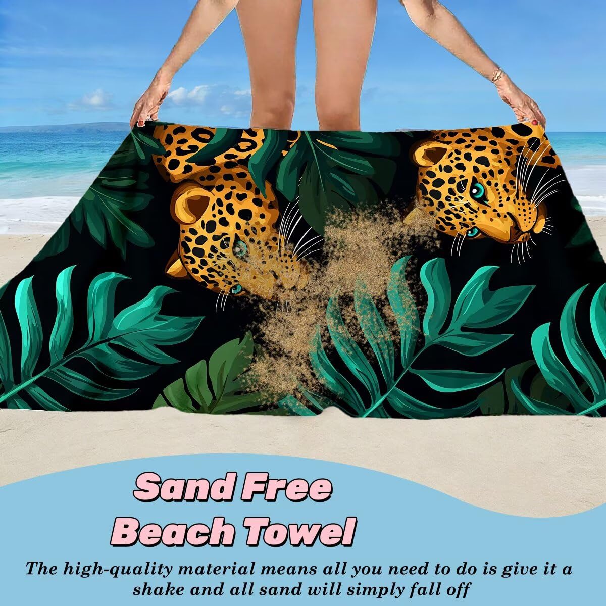 Toalla Playa 90x180 cm, Toalla Gimnasio Microfibra Secado Rapido, Juego de 2 Antiarena Toallas de Playa, Ligera Compacta Toallas Microfibra Grande para Viaje, Regalo Hombre Mujer (Leopardo) -4267