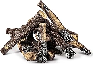 Hisencn Gas Fireplace Logs, 10 Piece Ceramic Wood Log Set for Indoor Outdoor Fireplaces, Vented, Propane, Gas Inserts, Vent-Free, Gel, Ethanol, Electric, Fire Pits Decoration(Large)