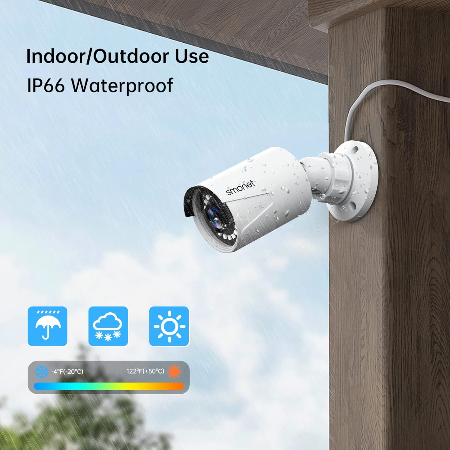 SMONET IP66 weatherproof camera mounted outdoors