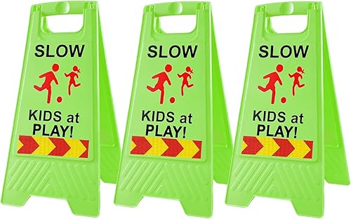 Miniatura 2 de Letreros de "Slow Kids at Play" para calle, texto de doble cara y gráficos con cinta reflectante, letrero de seguridad para niños en juego para