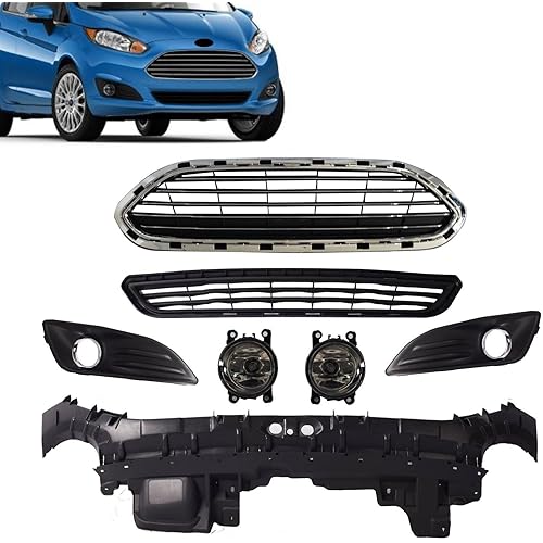 JX RACING Front Bumper Upper Lower Grille Compatible with Ford Fiesta 2014-2019 Grille Kit Foglight W/Cover & Bumper Spacer Panel D2BZ17B968AA, 4F9Z15200AA, D2BZ-15266-DB, D2BZ-15266-CB