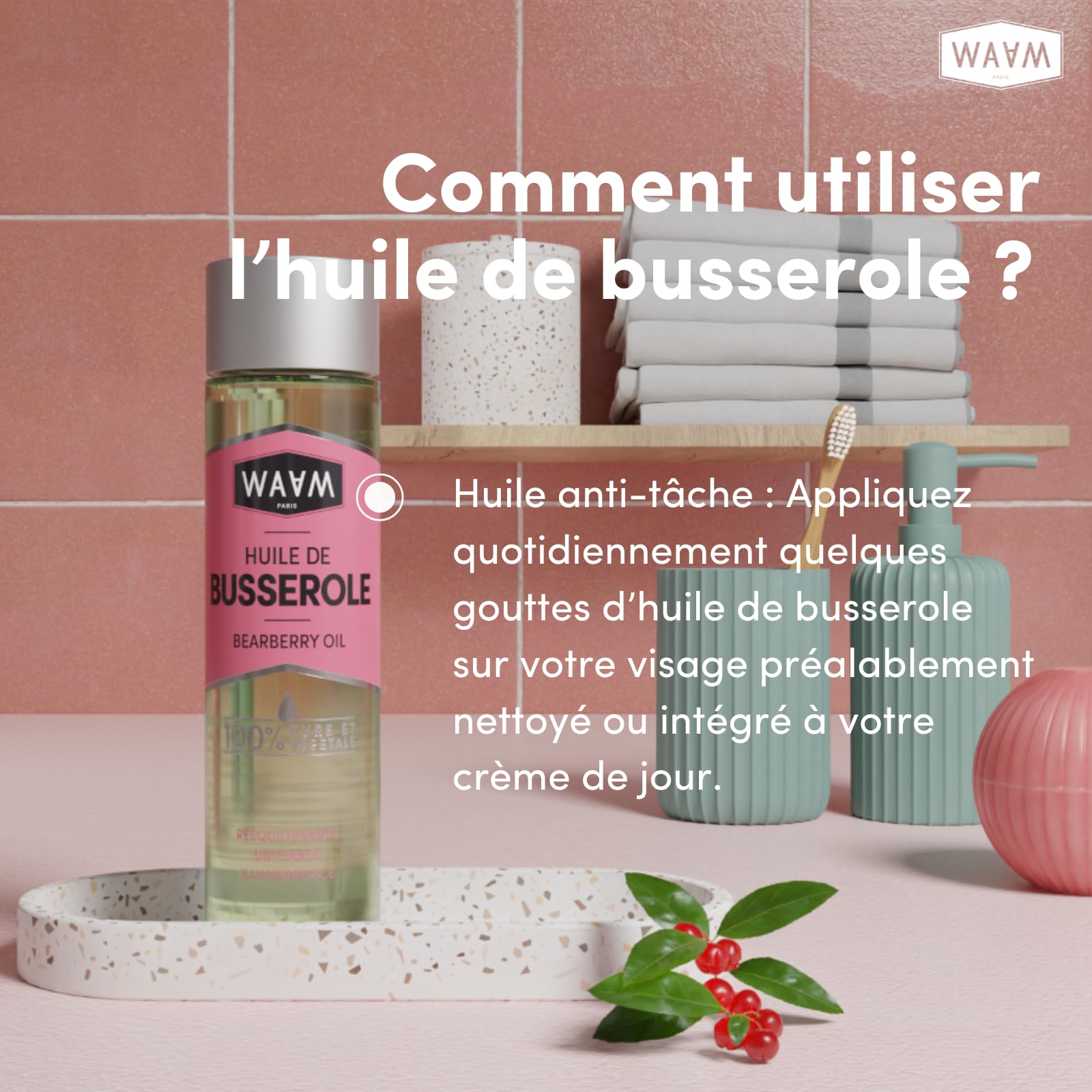 WAAM Cosmetics Huile végétale de Busserole 100% pure naturelle macération à froid anti-tache 75ml