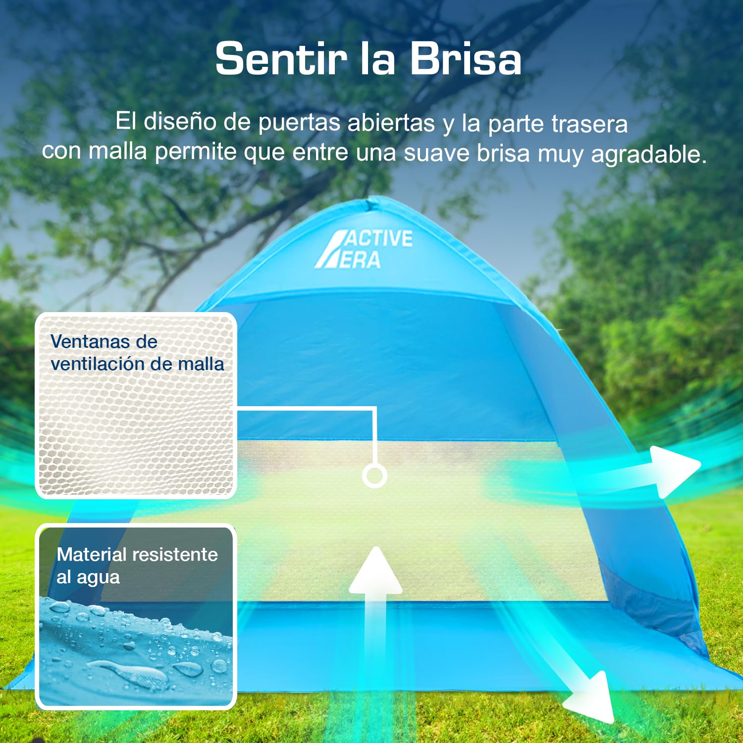 Active Era Tienda de Playa Carpa Plegable 2 Personas FPS 50+ Protección Solar UV - Incluye Bolsa de Viaje & Piquetas para Tienda - Tienda Playa Bebe