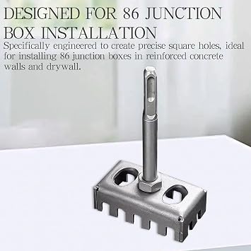 86 Junction Box Square Hole Punch Tool - Heavy-Duty Electric Hammer Drill Bit with Trapezoidal Teeth, No-Wall-Damage Quick-Cut Chisel for Electricians & Concrete Walls