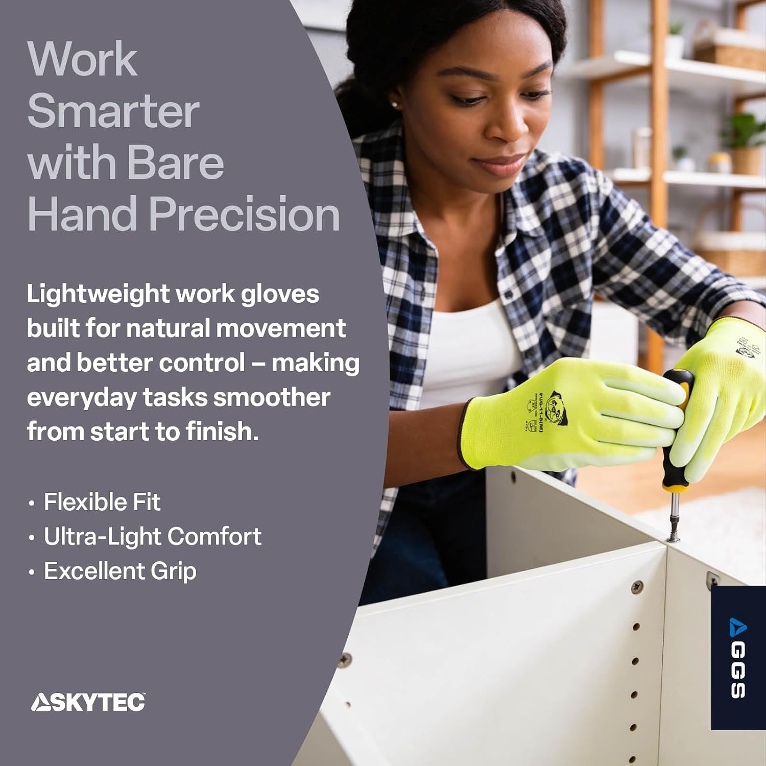 Skytec High Visibility Work Gloves with Grip, Lightweight PU Coated Nylon for DIY Projects, Yard Work, Moving & Everyday Use