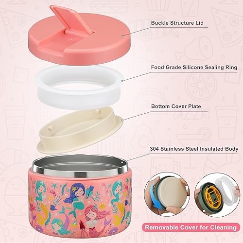 Miniatura 3 de Termo de sopa para niños de 12 onzas para comida caliente, recipiente aislado al vacío con tapa de hebilla, de acero inoxidable, boca ancha, a