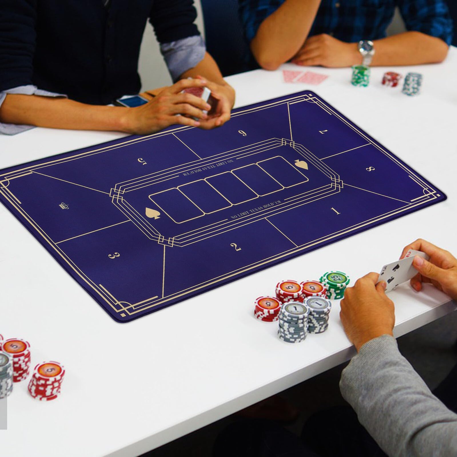 Tapete para Entretenimiento en Casa de Póker Portátil y Plegable de Goma Azul Antideslizante y Fiestas Nocturnas
