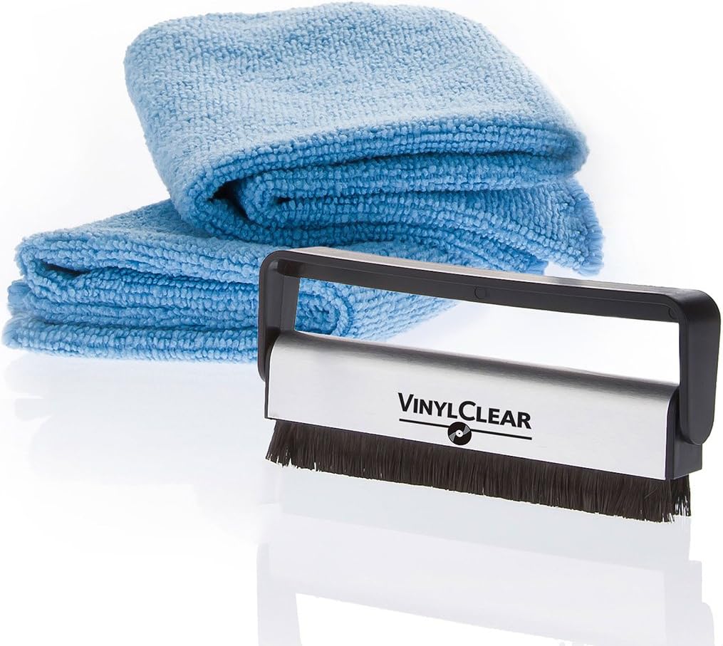 Vinyl Record Carbon Fibre Brush - Record LP Cleaner With 2 Large Supersoft Microfibre Cloths. Easily Remove Annoying Pops And Clicks For Crystal Clear Sound