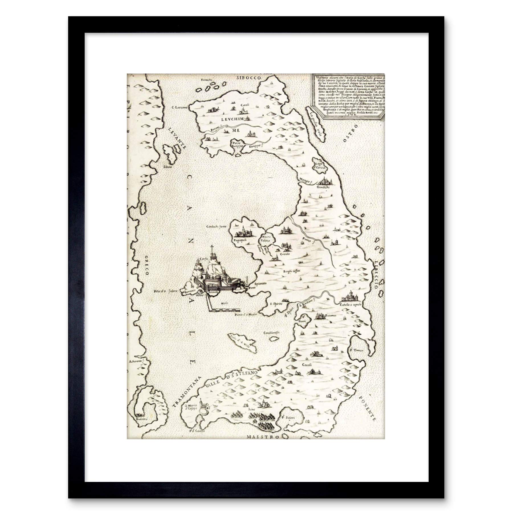 Wee Blue Coo 9x7 '' MAP GREEK CORFU GREECE FRAMED ART PRINT PICTURE MOUNT PHOTO F97X514