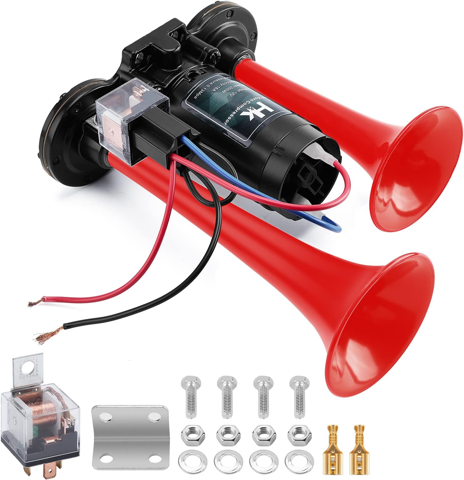 HK 12V 150db Train Horn for Truck, Super Loud Air Horn for Truck, Dual Trumpet Air Horns with Compressor for Any 12V Vehicles Trucks Motorcycle Pickup Trains Cars Boats