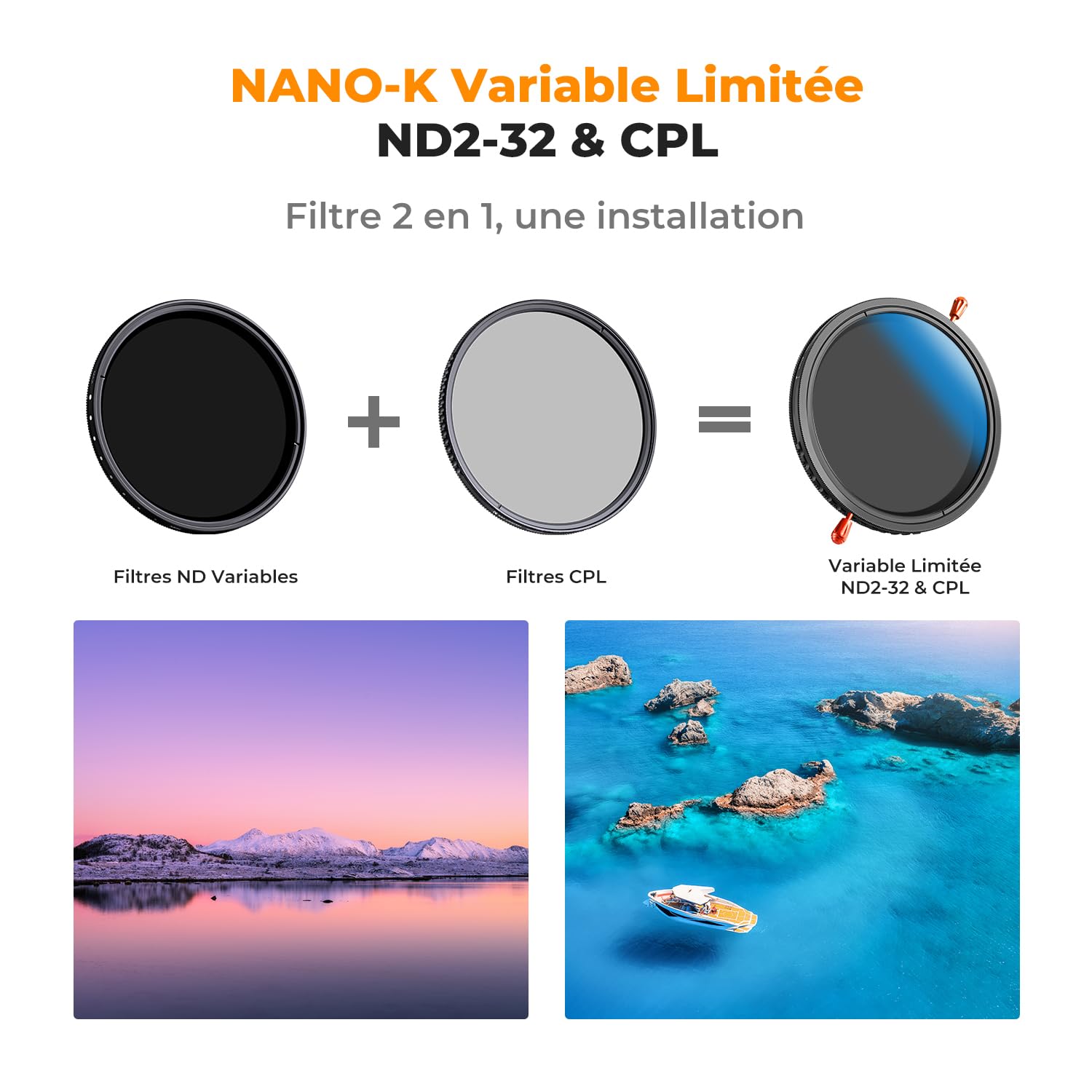 K&F CONCEPT Ø67mm Filtre CPL+ND2-ND32 1-5 Stops Polarisant ND Variable Densité Neutre pour Objectif Appareil Photo