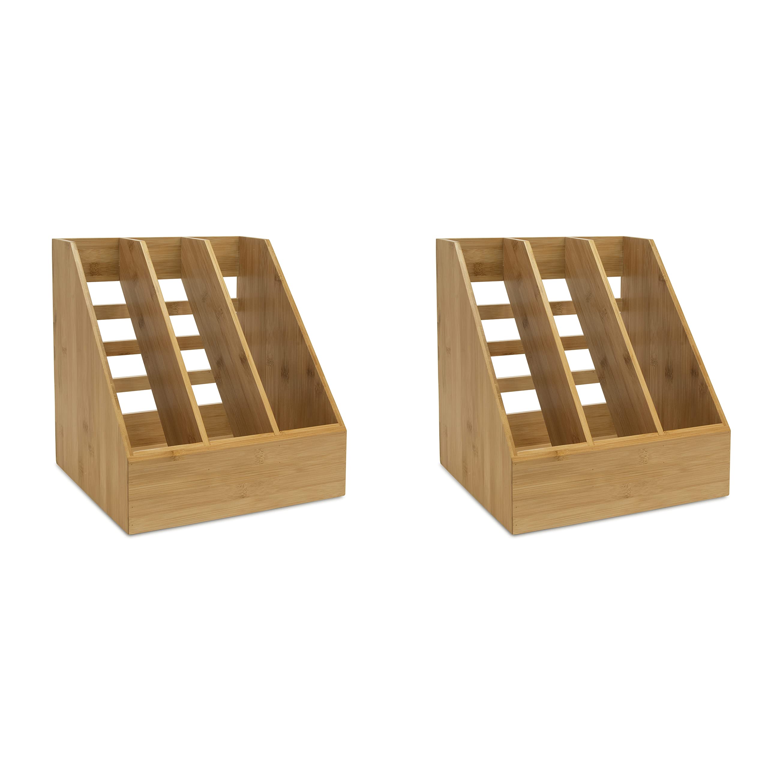 Osco Natural MOSO Bamboo Triple Magazine File Organisers for Desk, Shelf Filing – Brochure & Document Holder, A4 Compatible – Stylish Eco Office Storage – 2 Pack (30×28×25 cm) — image 1
