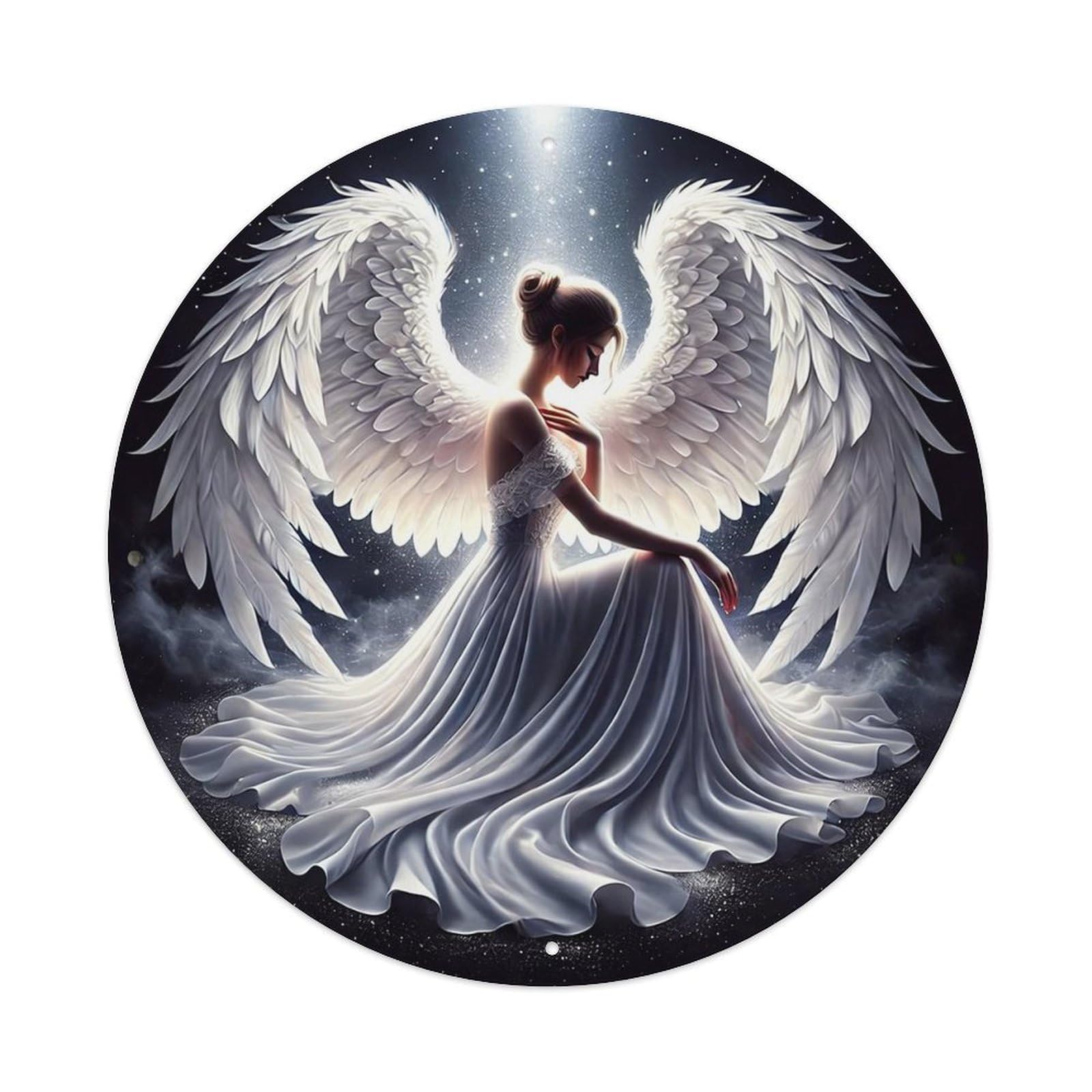 Angel Wings Celestial Light Dress Retro Metal Sign Round Tin Sign, Vintage Decor Art Poster for Bar, Home, Man Cave, Kitchen, Laundry Room Gift 8x8Inch