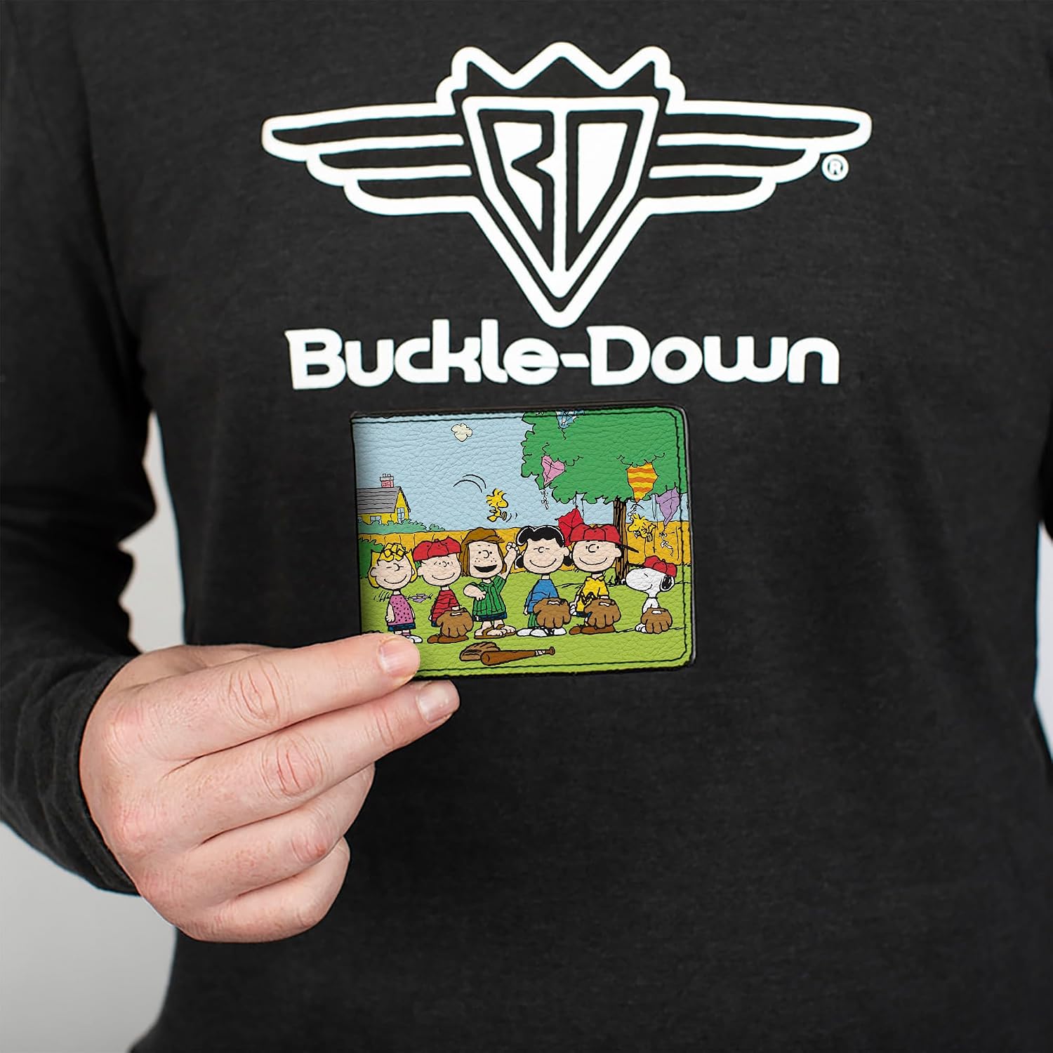 Buckle-Down Peanuts Wallet, Bifold, Peanuts Gang Backyard Baseball Group Pose, Vegan Leather