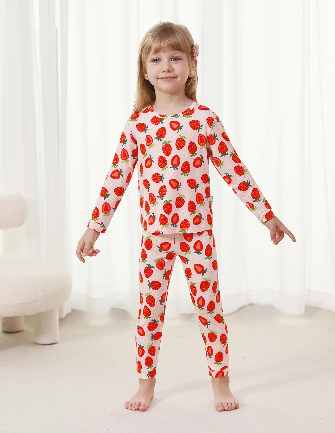 Toddlers Pajama Set Little Girls Boys Pajamas Soft Bamboo Viscose Long Sleeve Top with Pants Sleepwear 2-7Y