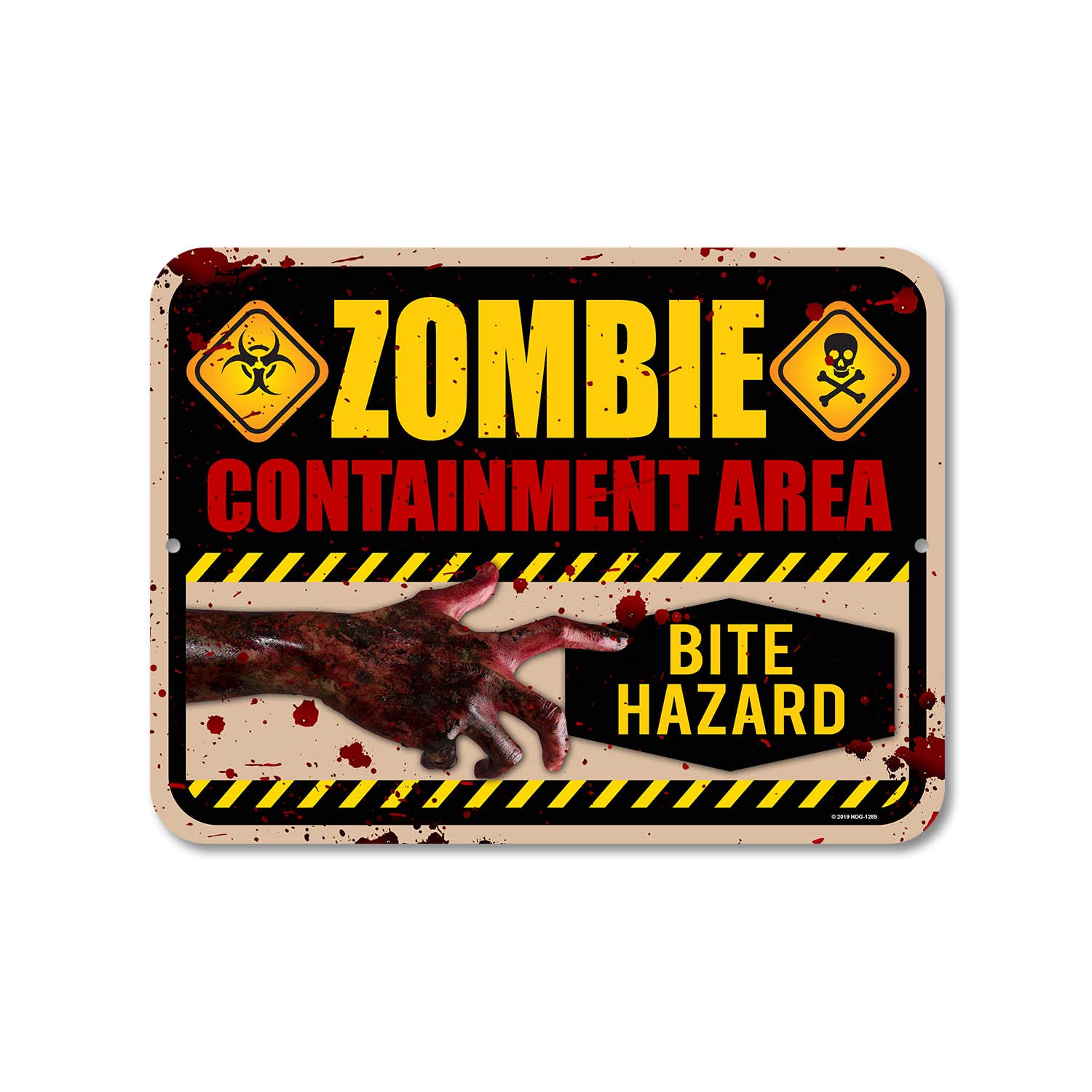 Honey Dew Gifts Halloween Decorations Outdoor, Zombie Containment Area Bite Hazard 9 inch by 12 Inch Metal Funny Home Bar Decor, Halloween Signs, HDG-1289