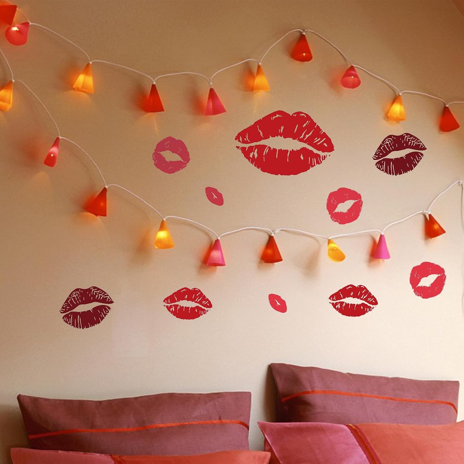 SUPERDANT Large Red Lips Wall Stickers 25PCS Kisses Stickers Self-Adhesive Vinyl Wall Art Decals Valentine's Day Trendy for Home Living Room Bedroom Girly Women's Teens Apartment Red Decor