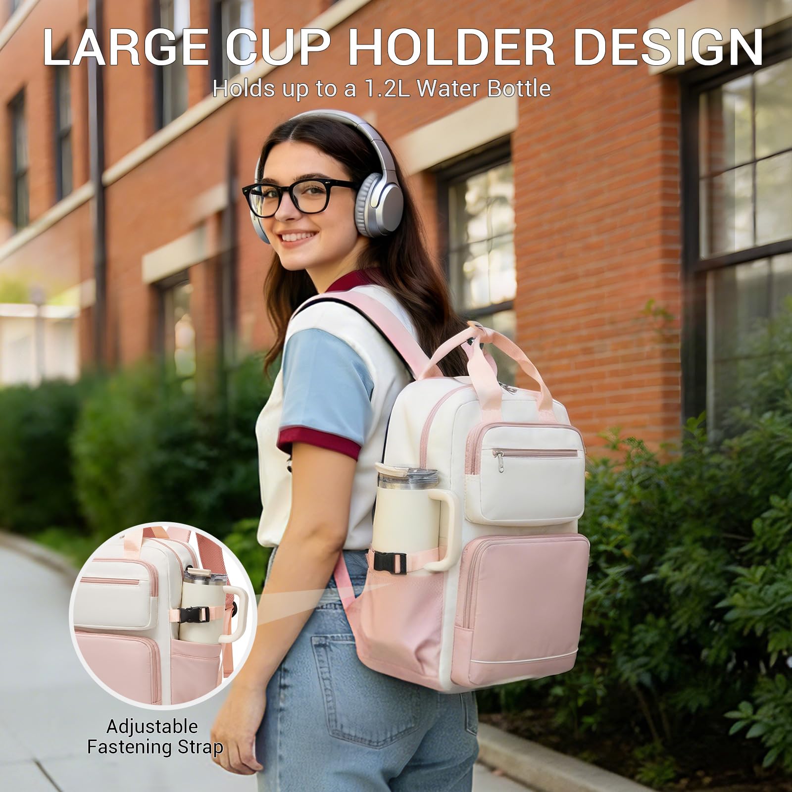 Kono Mochila para Ordenador Portátil Mujer, Mochilas para Ordenador de 15,6 Pulgadas para Trabajo, Mochila Informal para Viajar, Colegio, Oficina — view 3