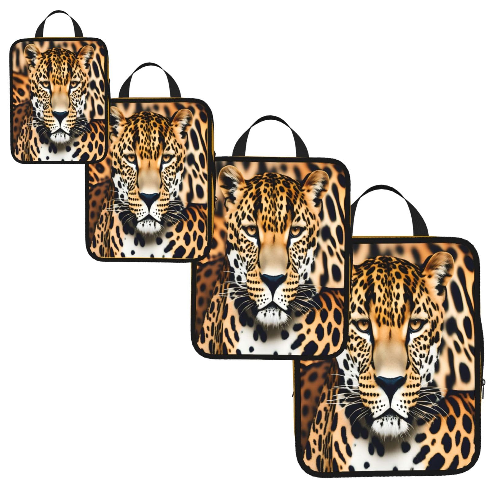Animal Leopard Print 4 Set Compression Packing Cubes for Suitcases,Expandable Storage Bags Organizers