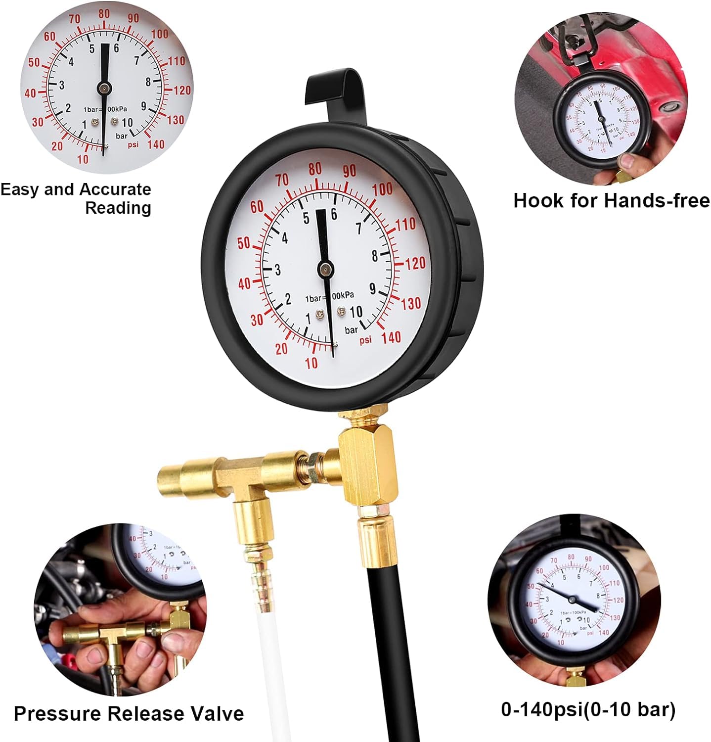 AUTOOL TU-443 Medidor de presión multifunción del sistema de combustible Medidor de presión de inyección de combustible Comprobadores de presión de combustible automotriz