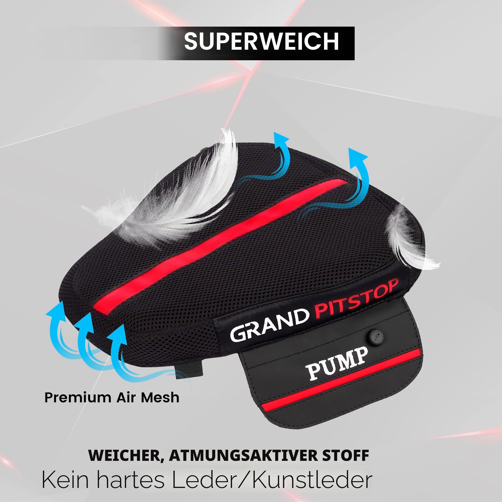 GRAND PITSTOP Motorcycle Air Seat Cushion, on The go inflate & Deflate, Pressure Relief Motorcycle Seat Pad, Shock Proof Comfortable for Motorbike Long Rides (Sports Premium with Air Pump)