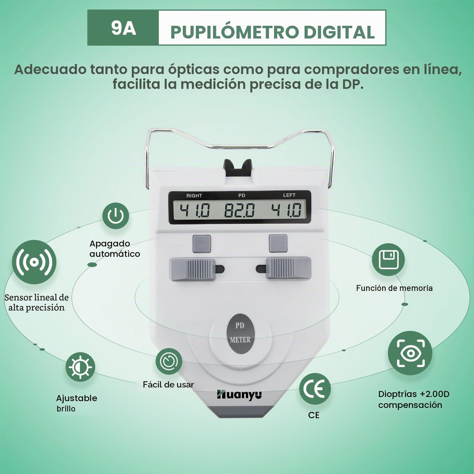 Huanyu Óptico Digital Pupilómetro, 45-82mm, Precisión 0.1-0.5mm(LY-9A) | Con pantalla LCD, medidor de distancia pupilar para uso en optometría escola