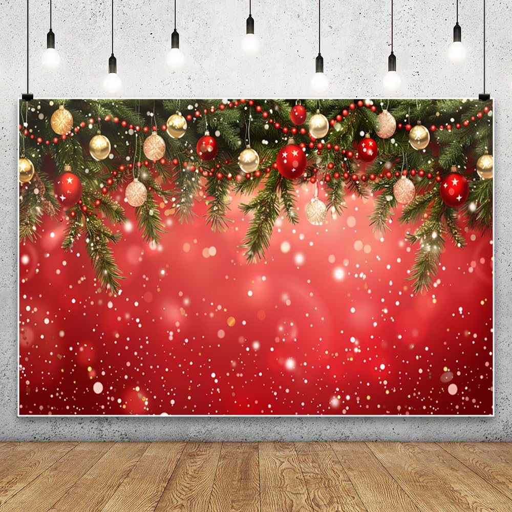 Sfondo Fotografico In Vinile YongFoto 2x2m - Buon Natale Con Fiocchi Di Neve, Bokeh E Paillettes - Per Festa, Studio, Ritratti Bambini E Adulti