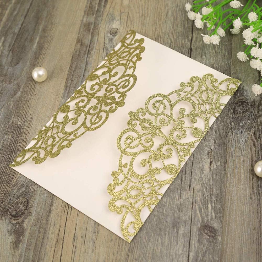 Flаѕh Sаlе Buу 1 gеt 1 Hosmsua 50PCS 5” x 7.2” Laser Cut Lace Glitter Wedding Invitations Cards with bowknot for Wedding Bridal Shower Engagement Birthday Graduation Invite (Gold Glitter)