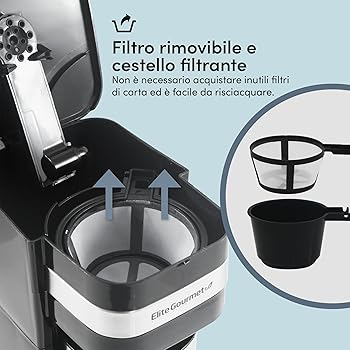 Elite Gourmet EHC111A# Personal Cafetera compacta individual monodosis de 415 ml, incluye taza de viaje térmica interior de acero inoxidable, compatible con café molido, filtro reutilizable, negro3