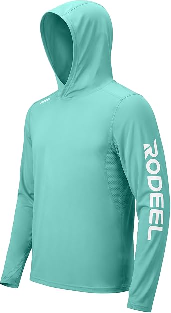 Rodeel Mens UPF 50+ Long Sleeve Fishing Sun Hoodie with Mask and Neck Gaiter