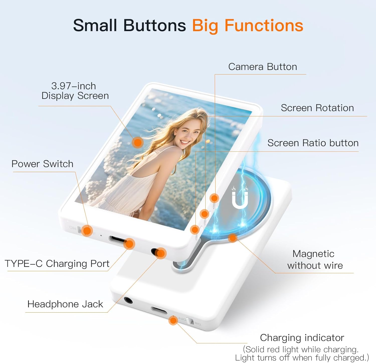 Selfie Monitor Screen,Compatible with iPhone/Android System, Magnetic Selfie Screen, Bluetooth Remote Control, Synchronized Back Camera Wireless Screen mirroring, Suitable for Vlog Live Stream TikTok - Image 3
