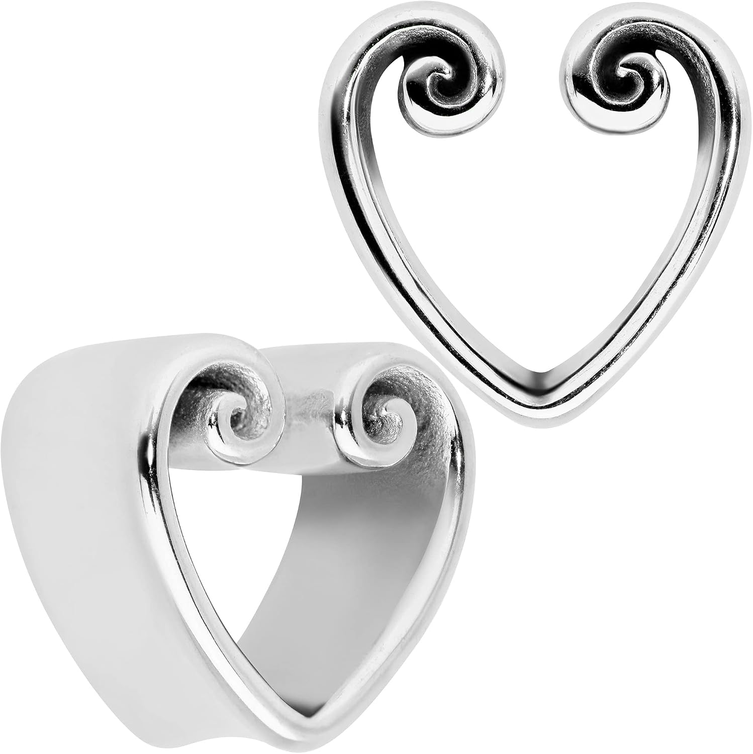 Body Candy Womens 2Pc Curl Heart Saddle Plug Tunnel Plug Earring Ear Plug Gauges Set of 2