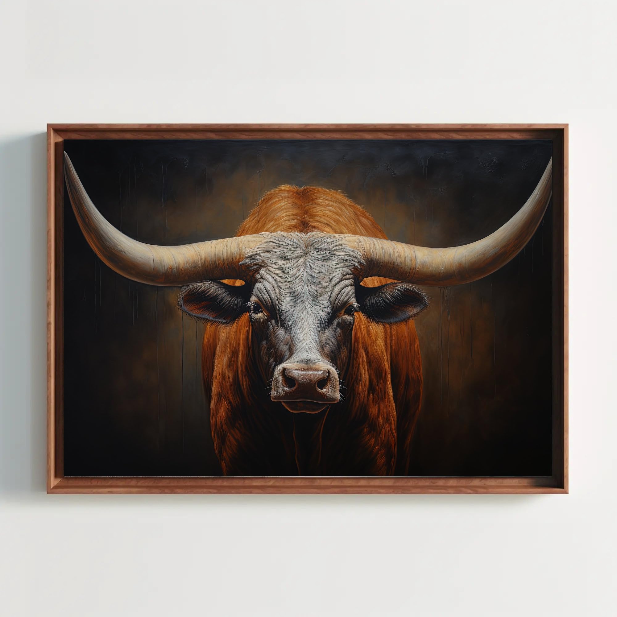 LMYCHENG Texas długi obraz na płótnie duży róg sztuka ścienna rustykalna dekoracja domu kowbojska wiejska dekoracja ścienna Texas krowa plakaty i druki (70 x 100 cm / wewnętrzna rama)