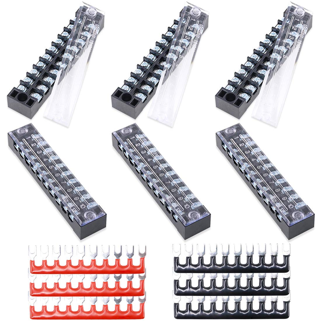 Terminal Strip Components Snapklik.com : 6Pcs 10 Position Double Row Screw Terminal Strip 600V ...