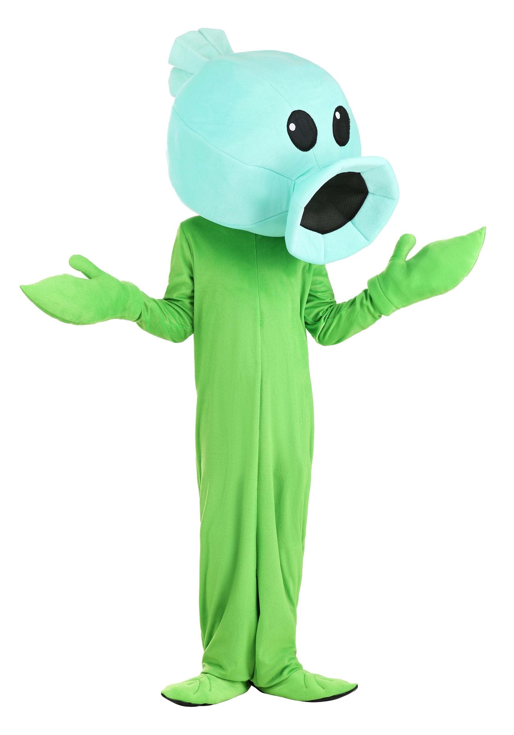 Kid's Plants Vs Zombies Snow Pea Costume, Video Game Plant Jumpsuit with Headpiece