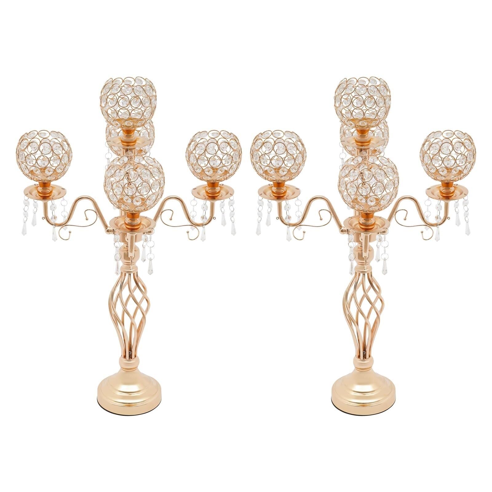 Candelabro Alto De Cristal De 5 Brazos Elegante Centro De Mesa For Bodas Navidad Y Fiestas con Candelabros A Juego(Gold,2pcs)