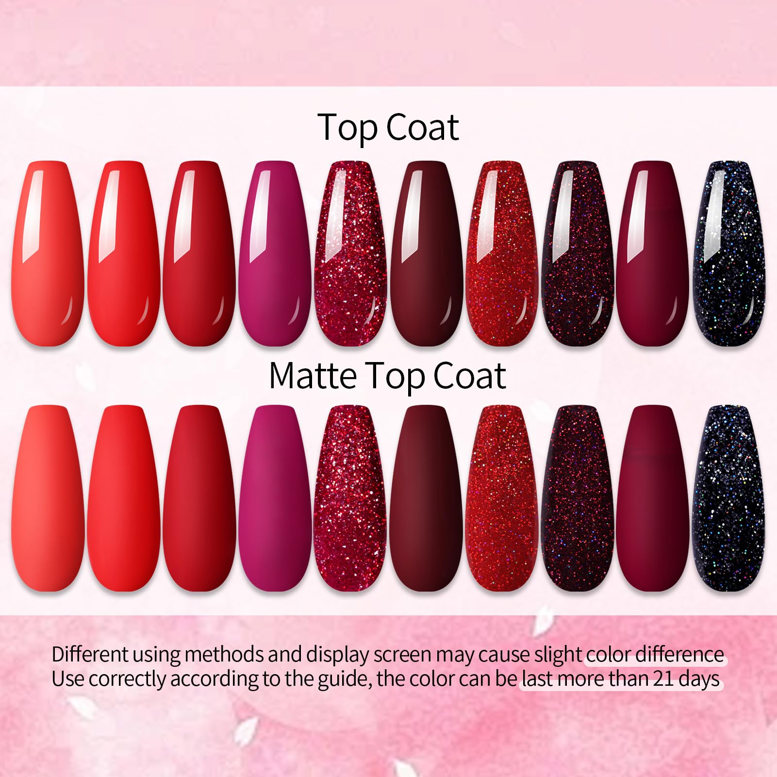 UR SUGAR Gel Nail Polish, 10 Colors Red Collection Gel Polish Glitter Burgundy Red Bloody Gel Polish Set for All Seasons Soak Off Gel Nail Manicure Gifts Set for Women