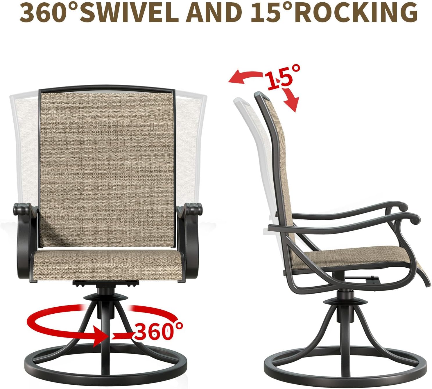Patio Swivel Chair Set of 4, High Back Textilene Patio Chairs, Swivel Dining Chairs for Outdoor – 360° Swivel Rocker Chair, All-Weather Metal Frame for Porch, Garden, Deck, Poolside (Brown-1, 4PC)